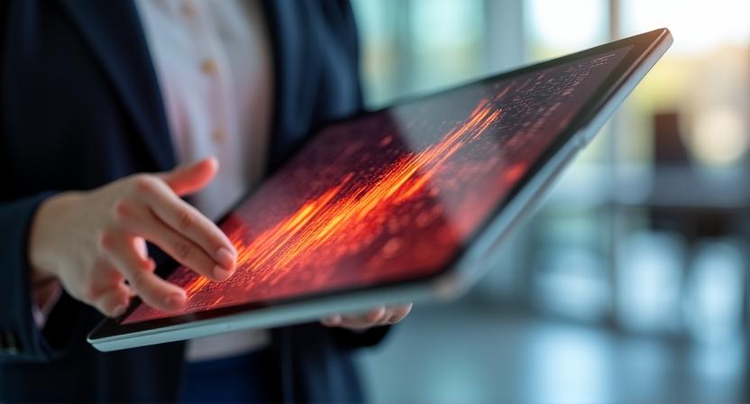 Persona de negocios recibiendo notificación de alerta en tablet